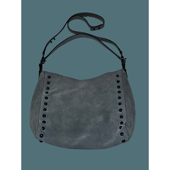 Loeffler Randall Gray Hobo Suede Black Studded Shoulder Crossbody Bag - Picture 2 of 16
